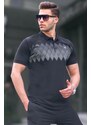 Madmext Black Patterned Polo Neck Men's T-Shirt 6106