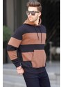 Madmext Black Hooded Striped Men's Sweatshirt 6144