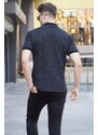 Madmext Black Patterned Polo Neck T-Shirt 5876