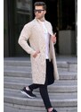 Madmext Stone Color Standing Collar Long Knitwear Cardigan with Pocket 6816