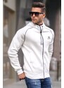 Madmext White Zippered Hoodie Sweatshirt 4701