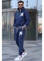 Madmext Navy Blue Printed Hoodie and Tracksuit Set 5909