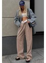 Madmext Mink Belt Detailed Wide Leg Trousers