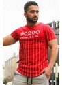 Madmext Crew Neck Stripe Detailed Red T-Shirt 2863