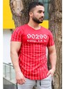 Madmext Crew Neck Stripe Detailed Red T-Shirt 2863