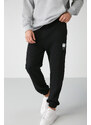 GRIMELANGE Rowan Men's Decorative Labels Ribbed Front Elastic Elastic Fleece Black Sweatpants