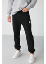 GRIMELANGE Rowan Men's Decorative Labels Ribbed Front Elastic Elastic Fleece Black Sweatpants