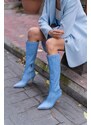 Madamra Blue Jeans Women's Thin Heels Above the Knee Boots