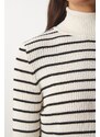 Happiness İstanbul Women's Cream Striped Turtleneck Knitwear Sweater