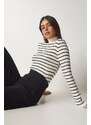 Happiness İstanbul Women's Cream Striped Turtleneck Knitwear Sweater