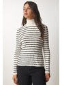 Happiness İstanbul Women's Cream Striped Turtleneck Knitwear Sweater