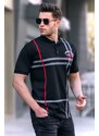 Madmext Black Patterned Polo Neck Men's T-Shirt 5872