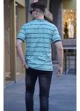 Madmext Mint Green Striped Polo Neck Men's T-Shirt 5874