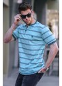 Madmext Mint Green Striped Polo Neck Men's T-Shirt 5874