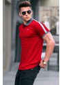 Madmext Burgundy Sleeve Stripe Polo Neck T-Shirt 5888