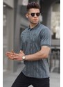Madmext Smoked Buttoned Striped Polo Neck T-Shirt 5879