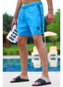 Madmext Embroidered Turquoise Swimming Shorts with Side Stripes 2943