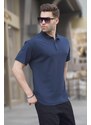 Madmext Navy Blue Polo Neck Men's Basic T-Shirt 6126