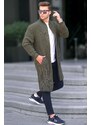 Madmext Khaki Stand-Up Collar Long Knitwear Cardigan With Pocket 6816