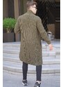 Madmext Khaki Stand-Up Collar Long Knitwear Cardigan With Pocket 6816