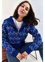 Bianco Lucci Dámský vzorovaný pletený svetr na zip