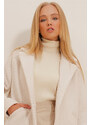 Trend Alaçatı Stili Women's Cream Double Pockets Lined Boucle Cachet Coat