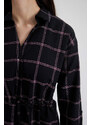 DEFACTO Košilový límec kostkované šaty s dlouhým rukávem