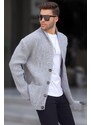 Madmext Gray Stand-Up Collar Knitwear Cardigan with Pocket 6815
