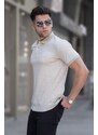 Madmext Beige Striped Polo Neck T-Shirt 5881