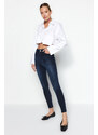 Trendyol Námořnická modrá úzká džína s vysokým pasem
