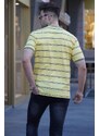 Madmext Yellow Striped Polo Neck Men's T-Shirt 5874