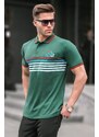 Madmext Green Striped Polo Neck T-Shirt 5869