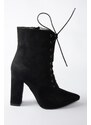 Fox Shoes Women's Black Suede Thick Heeled Daily Boots