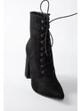 Fox Shoes Women's Black Suede Thick Heeled Daily Boots