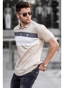 Madmext Beige Striped Polo Neck Men's T-Shirt 5864