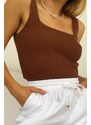 Madmext Mad Girls Brown Crop Top Mg985