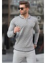 Madmext Gray Men's Zippered Knitwear Sweater 6824