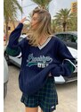 Madmext Mad Girls Navy Blue Women's Sweaters