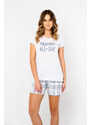 Italian Fashion Glamour dámské pyžamo, krátký rukáv, krátké kalhoty - světlá melanž/potisk