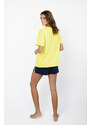 Italian Fashion Dámské pyžamo Sidari, krátký rukáv, krátké kalhoty - žlutá/námořnická modrá