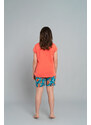 Italian Fashion Dívčí pyžamo Oceania, krátký rukáv, krátké nohavice - korál/potisk