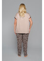 Italian Fashion Dámské pyžamo Illusion, krátký rukáv, dlouhé nohavice - béžová/potisk