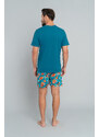 Italian Fashion Pánské pyžamo Crab, krátký rukáv, krátké kalhoty - modrozelená/potisk