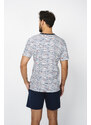 Italian Fashion Pánské pyžamo Korfu, krátký rukáv, krátké kalhoty - potisk/námořnická modř