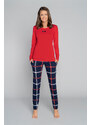 Italian Fashion Dámské pyžamo Izera, dlouhý rukáv, dlouhé nohavice - červená/potisk