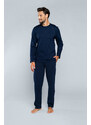 Italian Fashion Pánské pyžamo Niko, dlouhý rukáv, dlouhé kalhoty - tmavě modrá