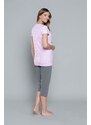 Italian Fashion Pyžamo Felicita s krátkým rukávem, 3/4 kalhoty - růžová/šedá