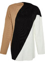 Trendyol Beige Color Block High Neck Knitwear Sweater