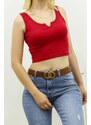 Madmext Mad Girls Front Detail Red Crop Top MG362