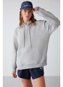 GRIMELANGE Adel Relaxed Fit Knitted Kangaroo Pocket Hooded Gray Sweatshirt